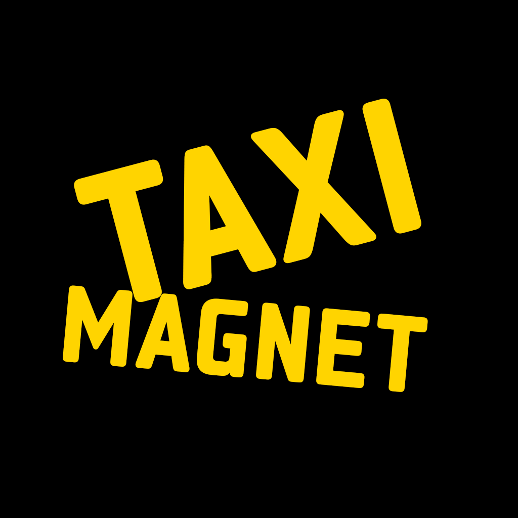 Taxi Magnet: yellow lettering on a black background